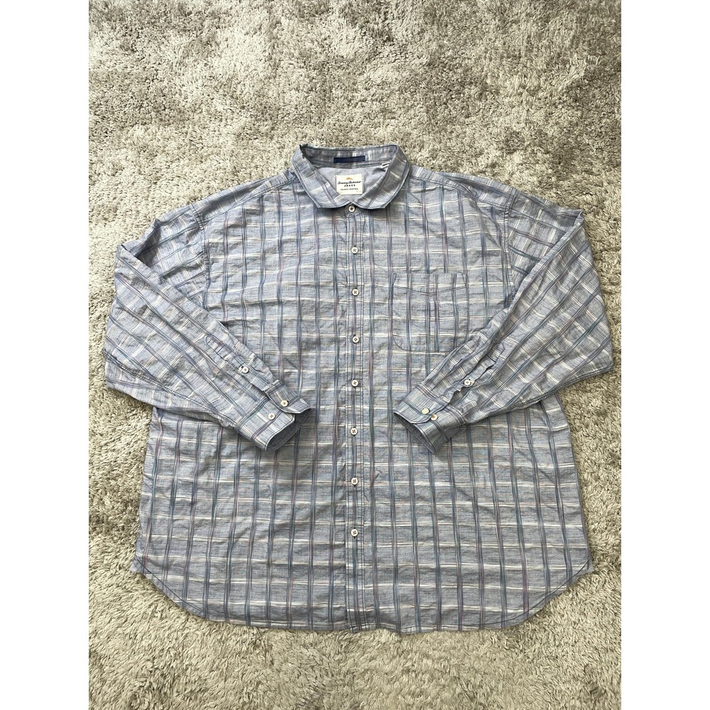 Tommy Bahama Jeans Shirt Mens 2XB Blue Plaid 100% Cotton Long Sleeve Casual - Picture 1 of 11